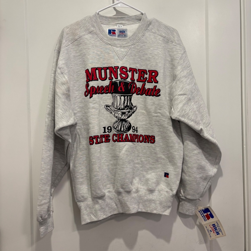 VTG Russell Athletic High Cotton Sweatshirt 1994 Munster Speech Debate Gray M